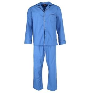 Hanes Mens XL Woven Pajama Set Long Sleeve Long Leg Blue Cotton #4016  NWT